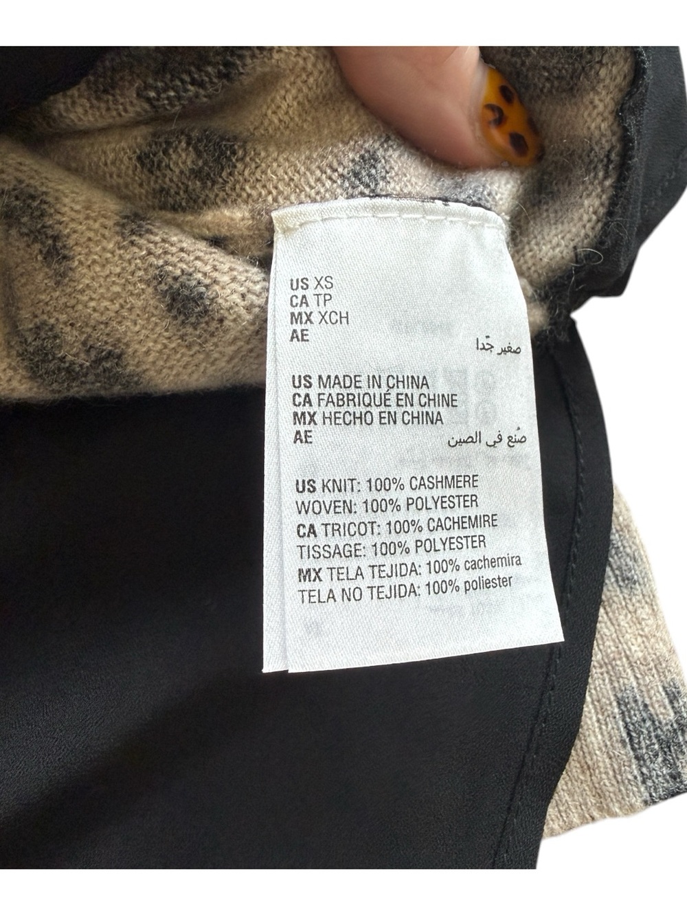 Adrianna Papell 100% Cashmere Leopard Print Collared Layered Hem Sweater XS Cozy - Picture 6 of 9